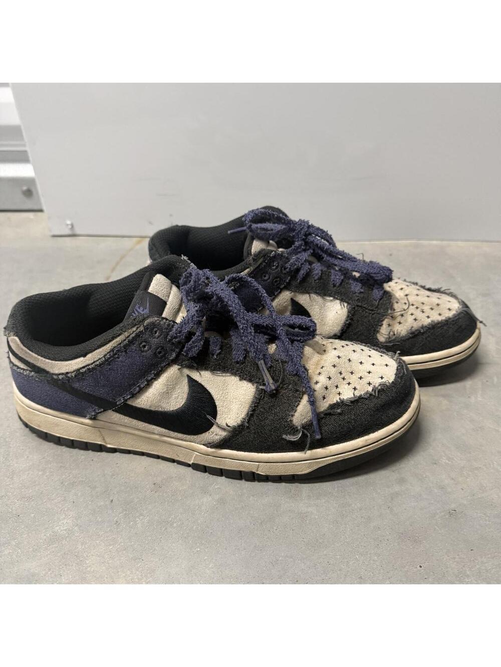 Nike Dunk Low Certified Fresh Black Navy Canvas Men's Size 9 Distressed Sneakers